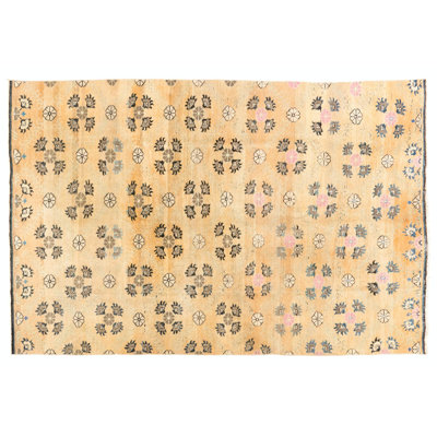 Tapis floral rétro fait à la main Konya. 100% laine. Rouille douce, orange, saumon, rose