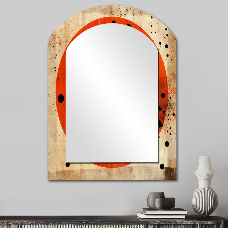 Inner Knowing Retro Circle Art II - miroir décoratif arche moderne Midcentury, miroir mural asymétrique noir, impression sur métal