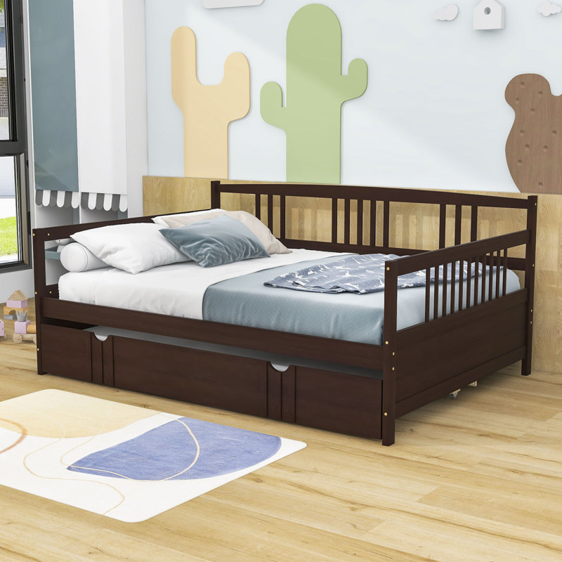 Daybed Wood Bed with Trundle, Espresso, Full