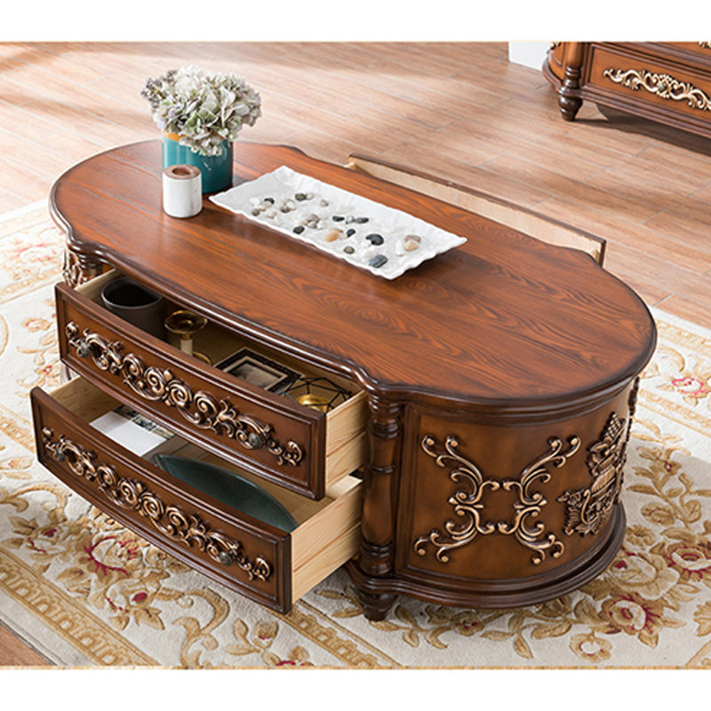 Table basse en bois de style américain, Brun, H 22 po x L 55 po x l 27,5 po, Brun