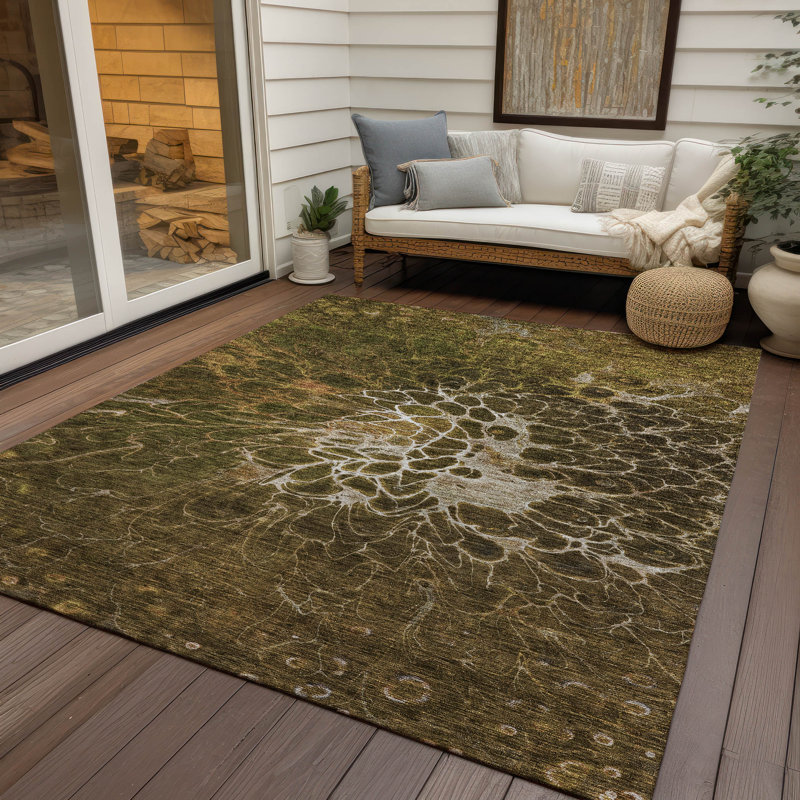 Tapis intérieur / extérieur en polyester tissé à la machine Raenee, Rectangle 5 pi x 7 pi 6 po