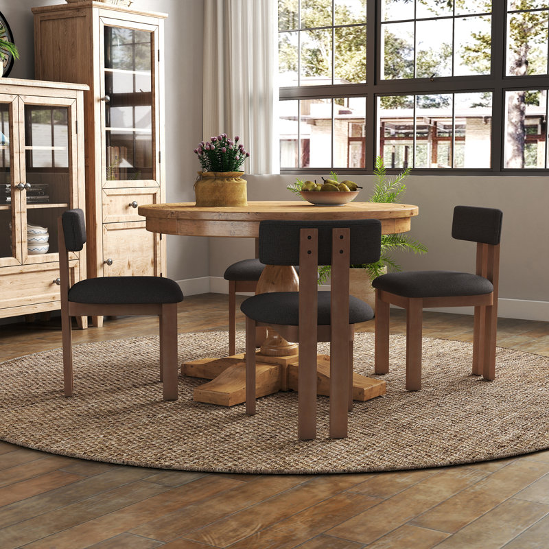 5-Piece Dining Set Mid-Century Modern Wooden Table & Upholstered Chair Set For Home, Kitchen, Dining Room, Charcoal, Brown