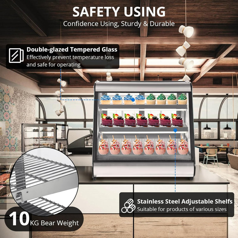 Présentoir de réfrigérateur commercial, 130 L / 4,6 pieds cubes Vitrine de réfrigérateur de comptoir, réfrigérateur commercial, réfrigérateur en verre à double couche avec lumières DEL, dégivrage automatique