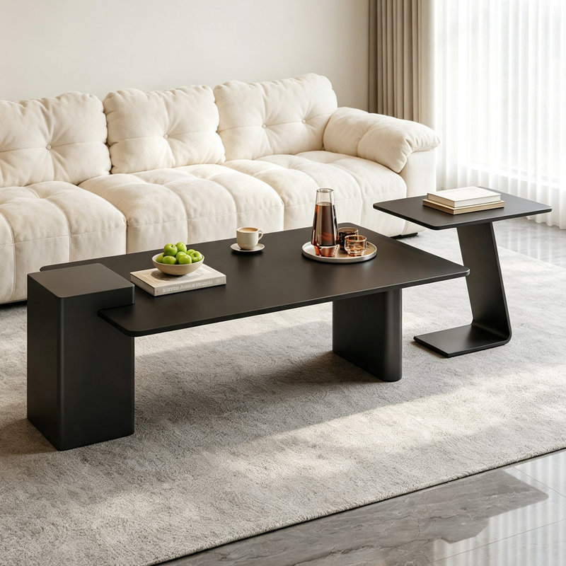 Ensemble de tables basses Minimalisme, H 17,71 po x l 62,99 po x P 27,55 po, Noir, Couleur unie