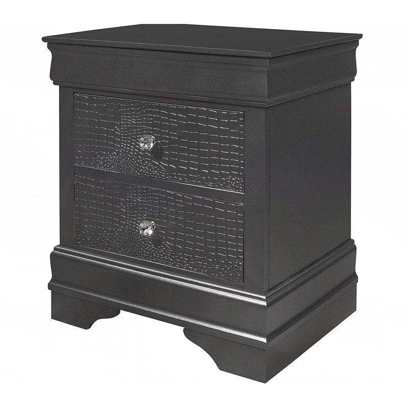 Shaker Crocodile Metallic Grey Nightstand, Metallic Gray
