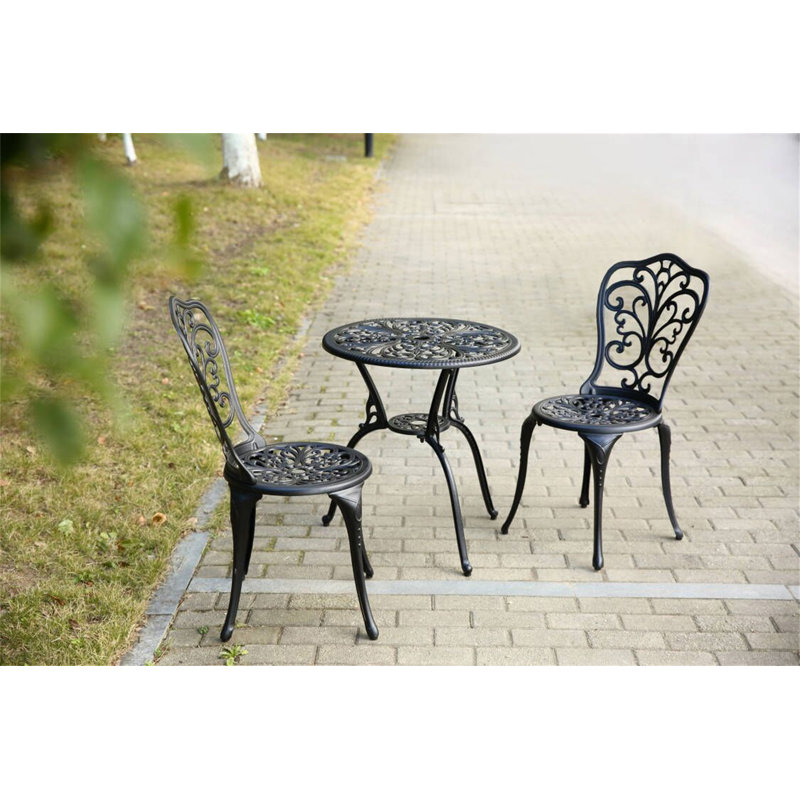 Rust-Resistant Cast Aluminum 3-Piece Outdoor Bistro Set, Black