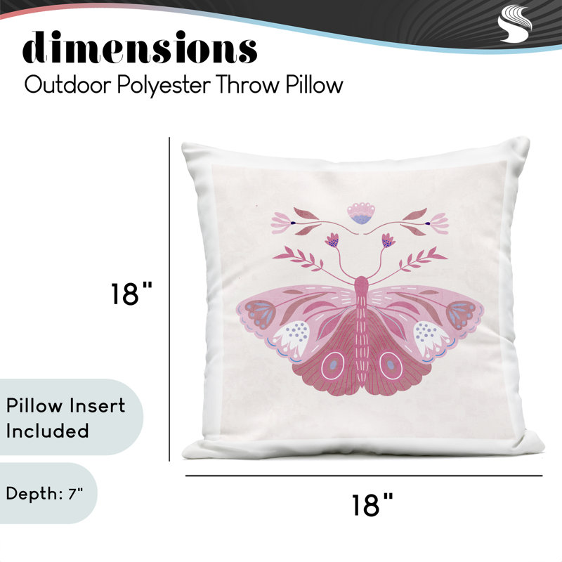Coussin d'extérieur Boho, Simple, Papillon rose
