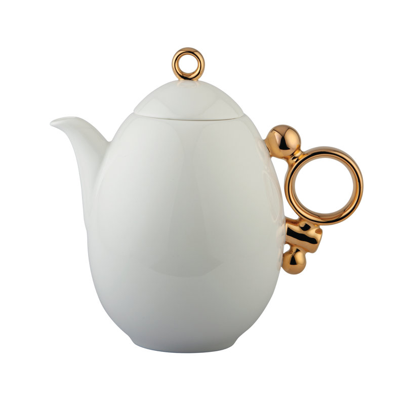 Théière en porcelaine géométrique à bordure dorée Geometrica
