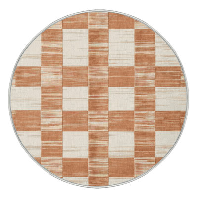 Machine Washable Checkered Beige Area Rug