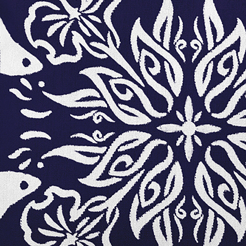 Cuban Flare Geometric Outdoor Reversible Throw Pillow, Navy Blue, 18" x 18"
