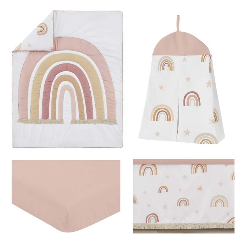 Ensemble de literie pour lit de bébé 4 pièces Boho Rainbow, Rose