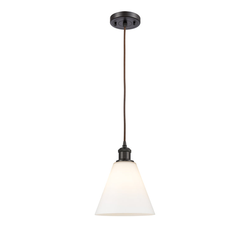 Halyn 1 - Light Single Pendant, 11.75" H x 8" W x 8" D, White, Oil Rubbed Bronze