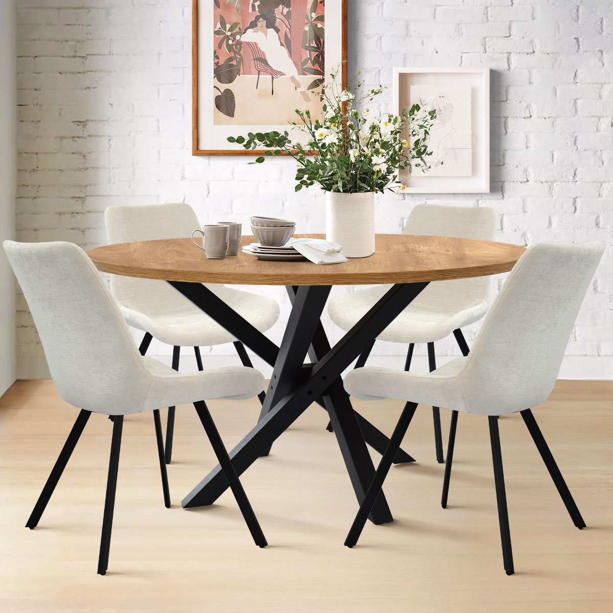 Trent Austin Design Pinkard 4 - Person Dining Table Sets With 46'' Round Table & 4 Upholstered Chenille Chairs & Reviews - Wayfair Canada