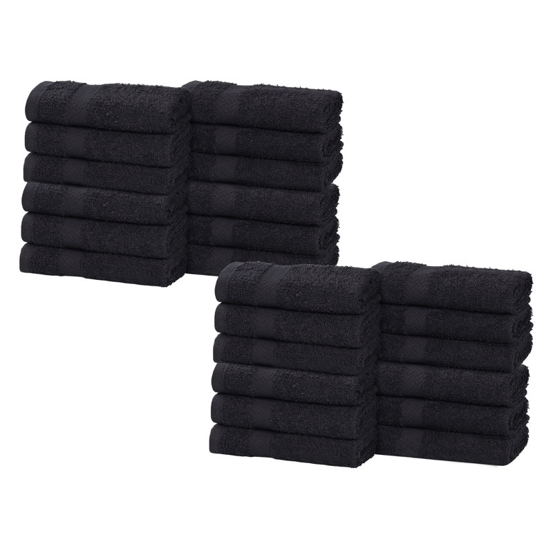 Franklin Cotton Lightweight Quick-Drying Face Towel Washcloth, Black, 24 Pieces Towel Set