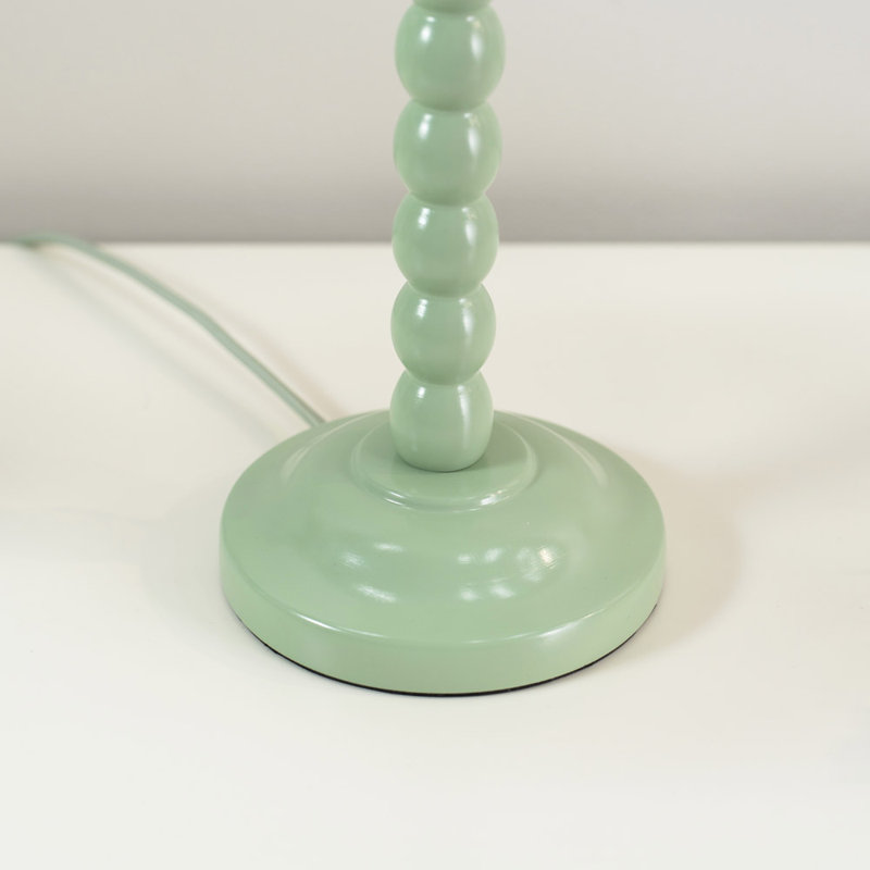 Nephi Bobbins Painted Table Lamp with Tapered Natural Linen Trim Scallop Shade, Natural Linen with Pink Trim, Green, Yes