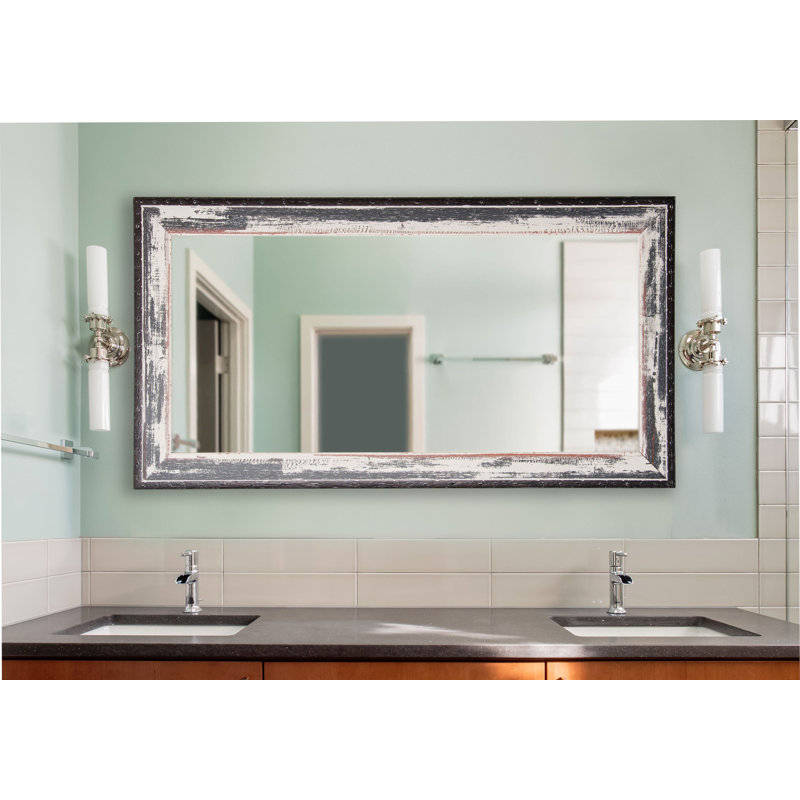Hanshaw Solid Wood Rectangle Wall Mirror, 39" H x 72" W, Brown/Rustic/ Black