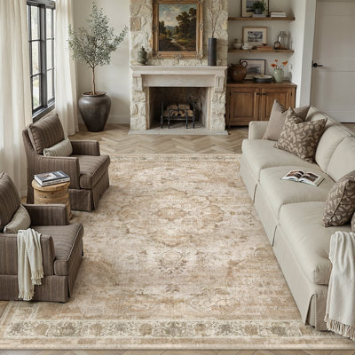Tapis lavable Aurea Vintage à médaillon vieilli avec envers antidérapant