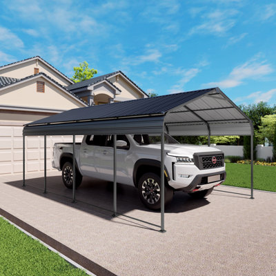 Abri d'auto en métal robuste de 12 x 20 pi avec toit en acier galvanisé avec abri de voiture extérieur à base améliorée pour voitures, camions et bateaux
