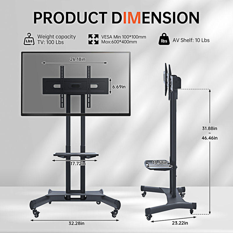 Universal Swivel TV Stand Height Adjustable Table Top, Black