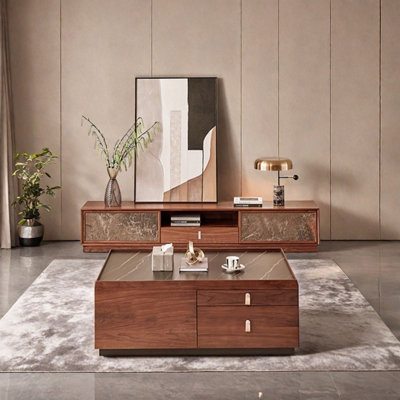 Table basse de style simple jumelée à un meuble télé