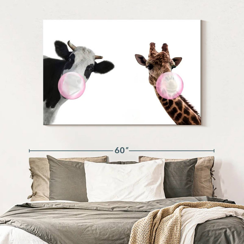 «Bubble Gum», animaux rigolos sur toile, H 51 po x l 34 po x P 1,25 po
