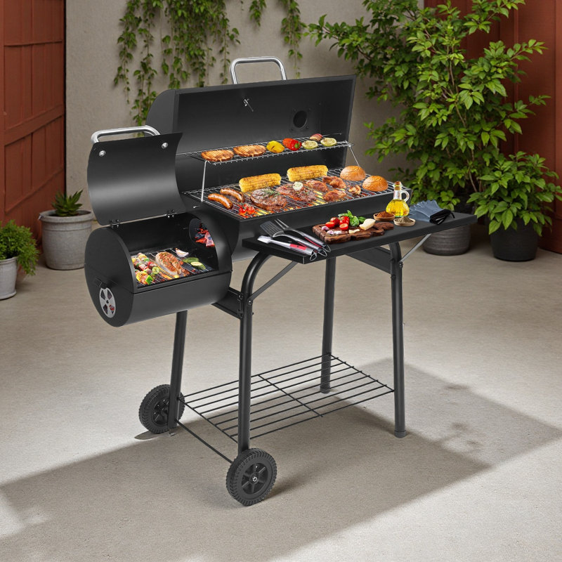 Barbecue au charbon en baril de 30 po avec fumoir décalé Laravist
