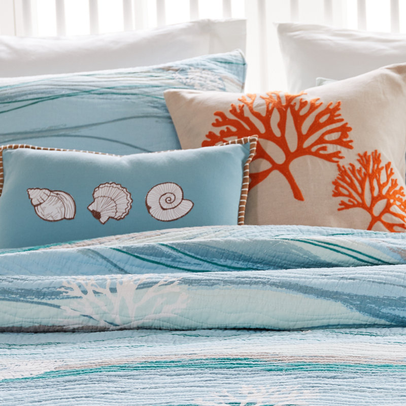Coastal Blue Embroidered Cotton Pillow Set