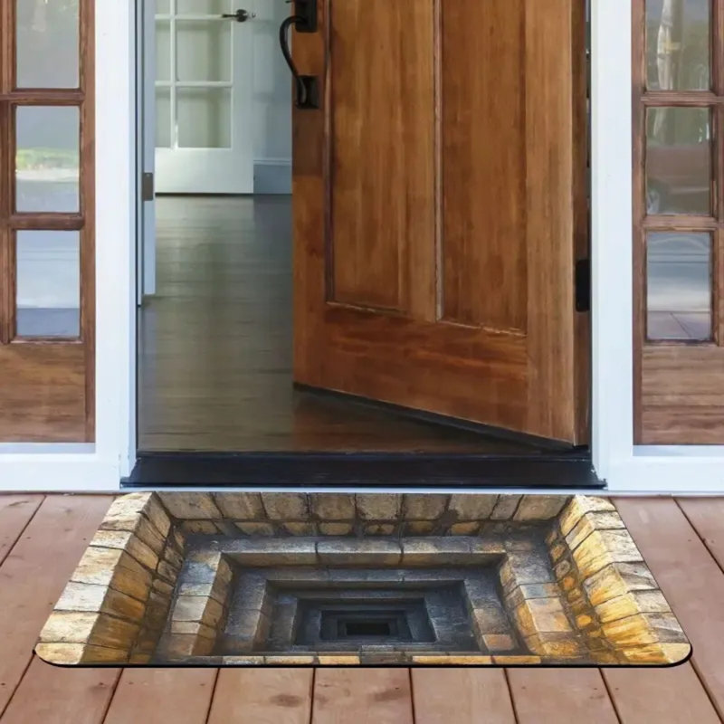 Paillasson 3D illusion optique, tapis de bienvenue antidérapant avec marche en pierre réaliste pour l'entrée et l'extérieur