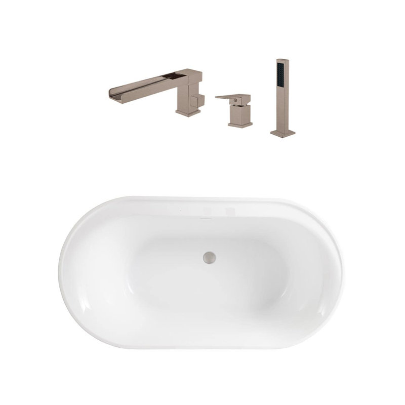 60" x 33" Freestanding Acrylic Bathtub with Faucet, Chrome