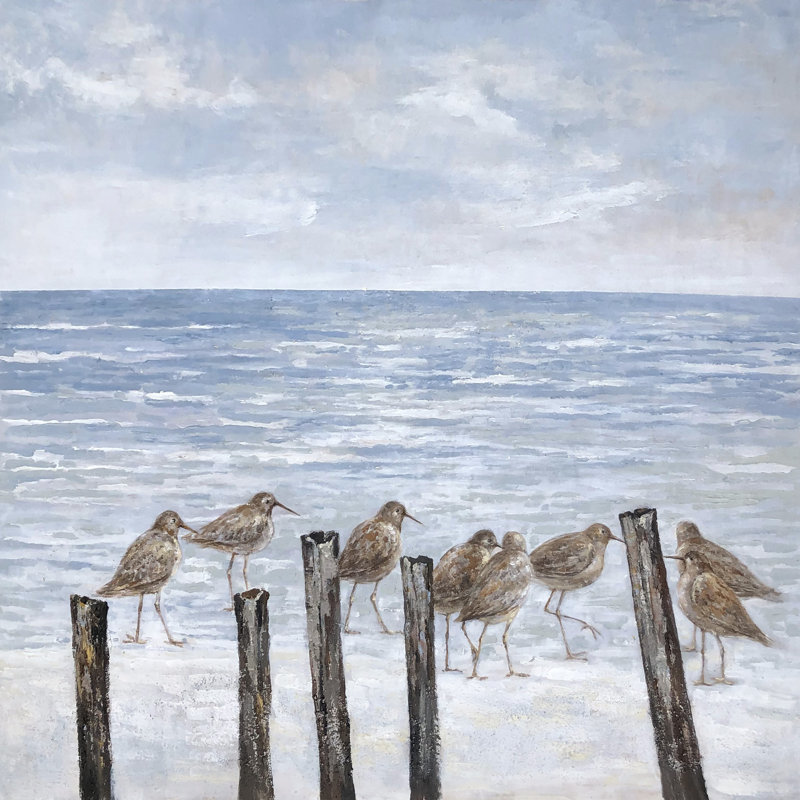Oiseaux sur la plage - peinture sur toile tendue, H 12 po x l 12 po x P 1,5 po