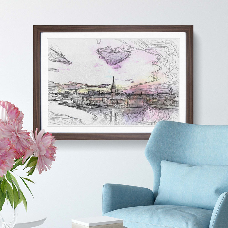 Stockholm in Sweden in Abstract - Picture Frame Graphic Art Print, 36cm H x 48cm W x 2cm D, Walnut Framed