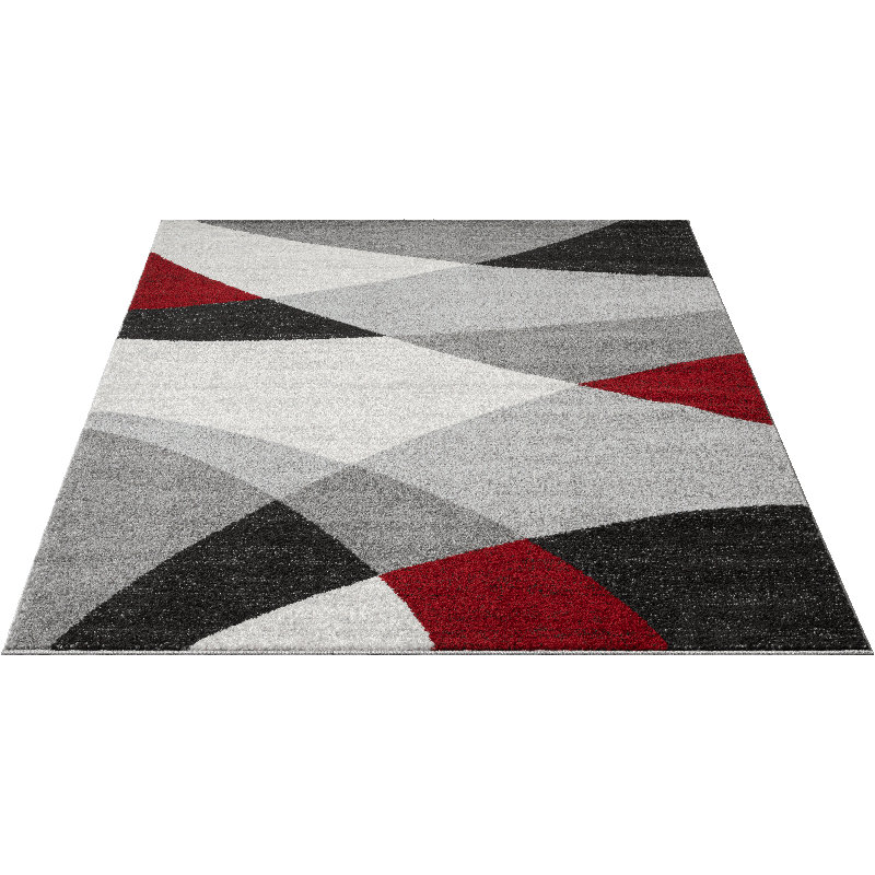 Cedor Geometric Print Area Rug, Rectangular 160 x 220cm, Grey/Red
