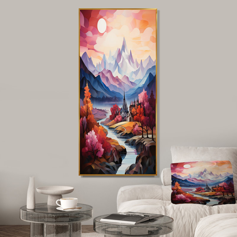 Paysage romantique majestueux 2, Cadre flottant doré, H 20 po x l 12 po