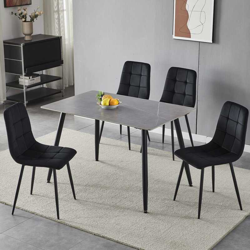 Fulshear 4 - Person Dining Set, 21"H x 92"L x 15"W, Armani Grey, Black