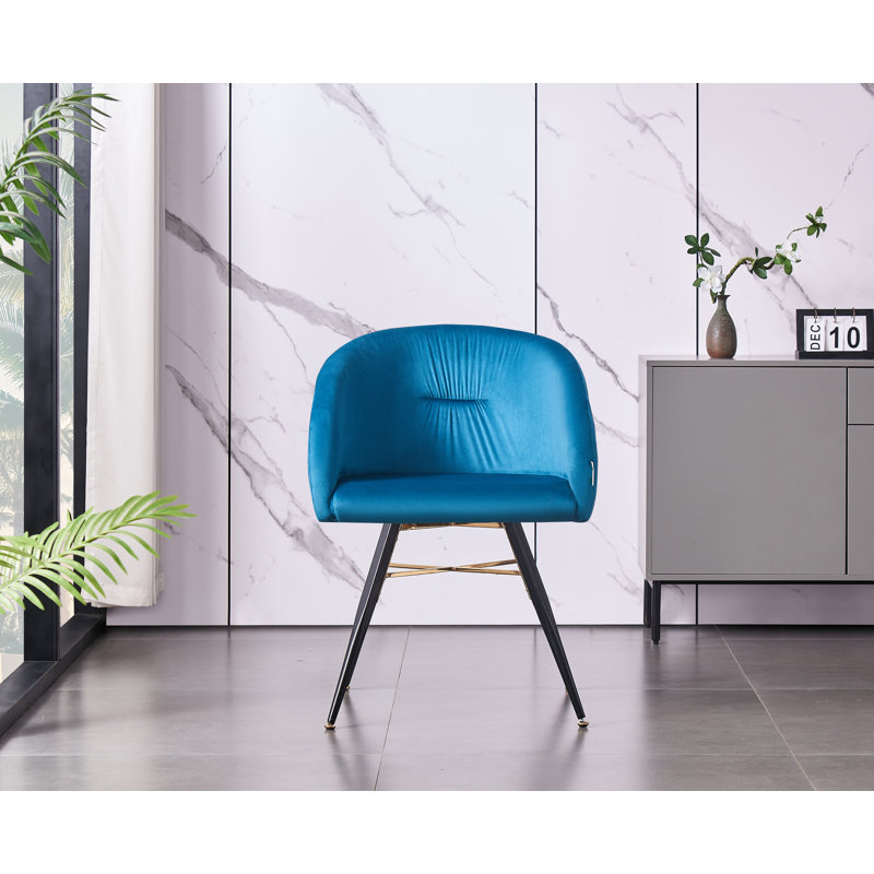 Goddard Modern Velvet Dining Chair - Ergonomic Upholstered Curved Back with Strong Metal Legs - button back Armchair for Living Room Dining Room - Single