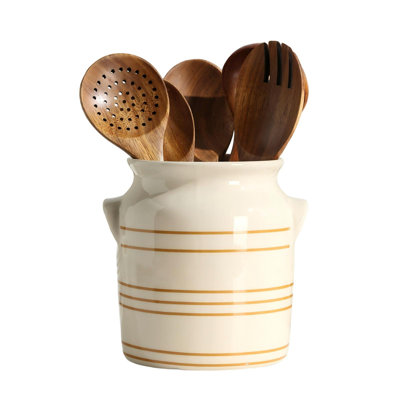 Porte-ustensiles de ferme pour comptoir, pot à ustensiles rustique (beige)