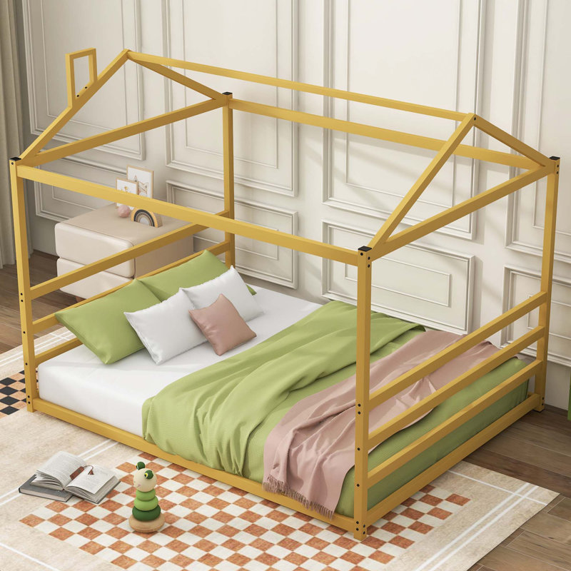 Lit plateforme en métal, Doré, Grand