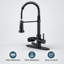Robinet de cuisine noir mat avec douchette extractible avec joint torique, robinet monocommande en acier inoxydable avec plaque de montage-133709726