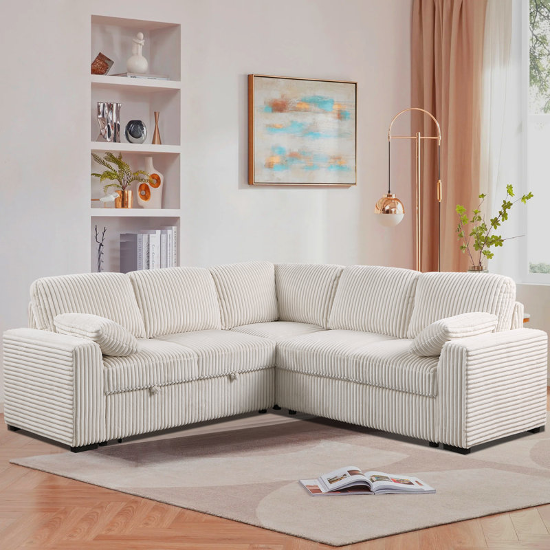 Canapé modulaire en L 90 po, Fausse fourrure beige