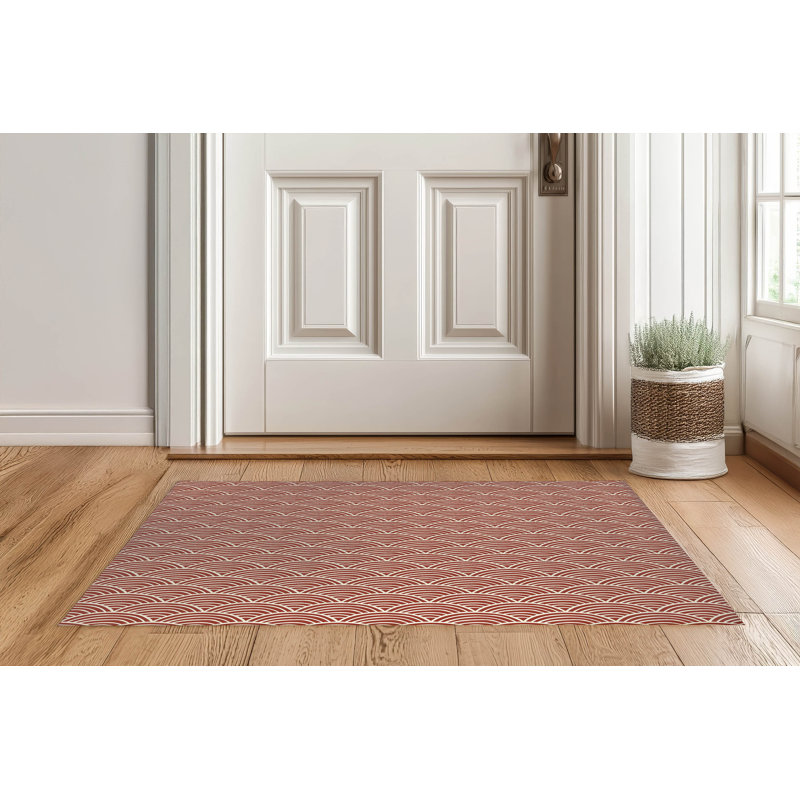 Tapis d'entrée intérieur ultra mince, léger et antidérapant à motif ondulé et multicouche, Brick Clay, L 48 po x L 72 po
