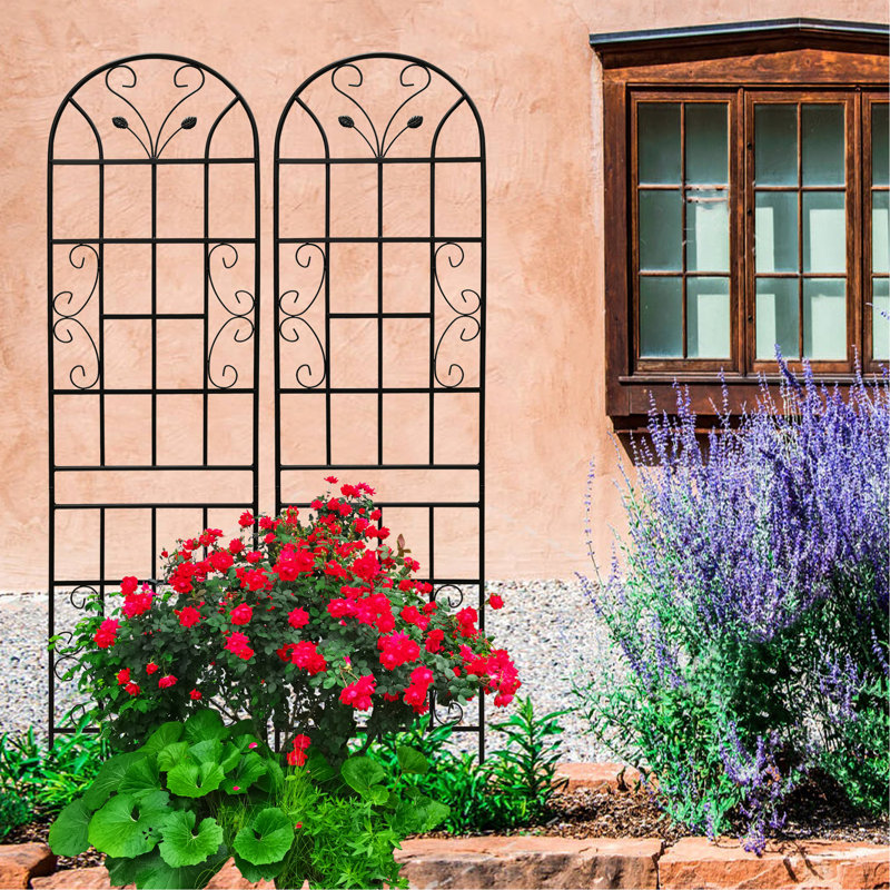 Treillis de jardin en métal Bader 86,7 po x 19,7 po, rouille - extérieur, noir, facile à assembler et rouille efficace 2 pièces - pour l'extérieur, assemblé, structure