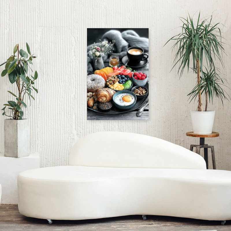 Cozy matin petit déjeuner coloré rustique contemporain, art mural, 36" H x 24" W