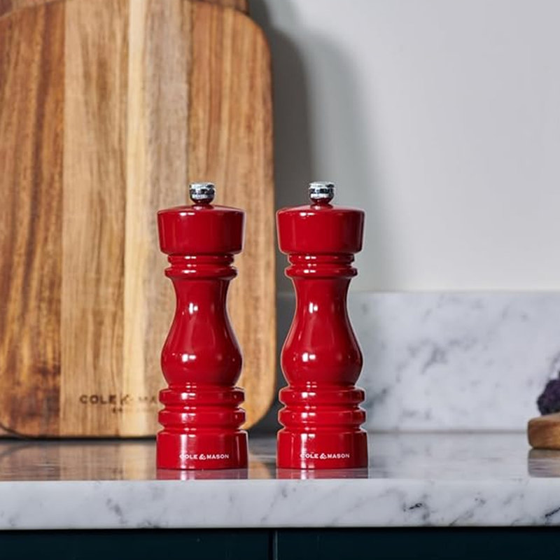 Cole & Mason London Gloss Salt & Pepper Mill Set (180mm), Red