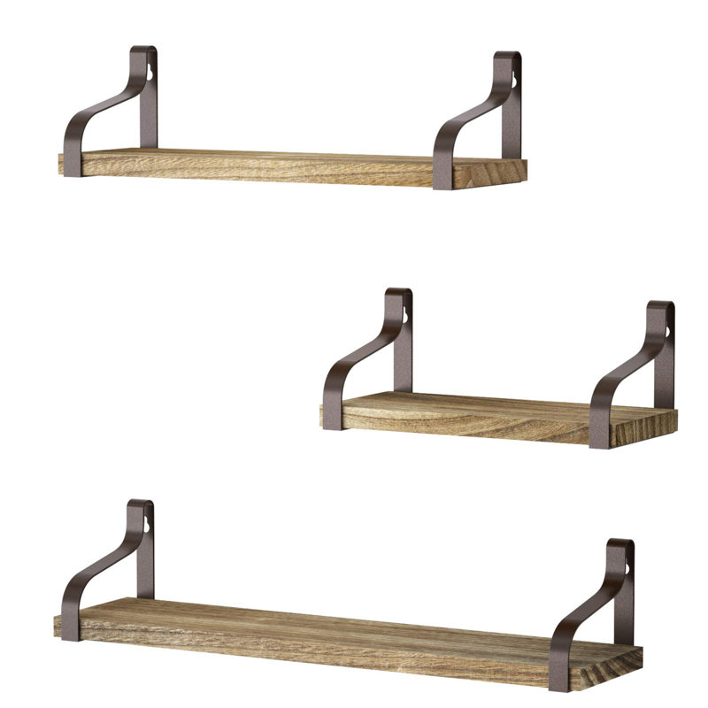 Mekela Solid Wood Floating Shelf, Natural/Bronze