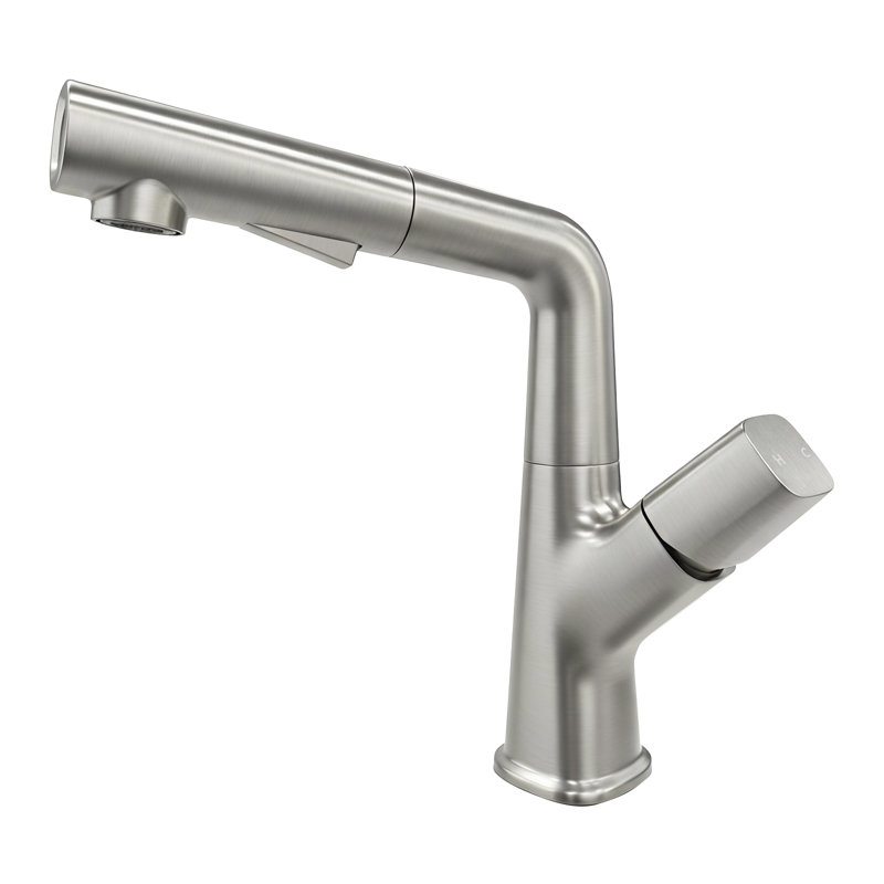 Brushed nickel pull-out faucet, single-hole, single-handle kitchen sink faucet with retractable spray head; 360° swivel, high-arc basin faucet; a multifunctional sink faucet suitable for bathrooms, RVs, campers, and kitchen sinks.