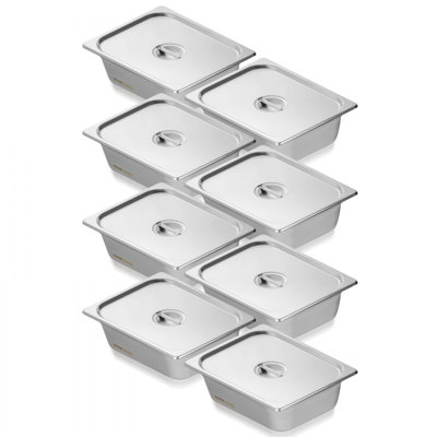 8 Pack Hotel Pans, 1/2 Size Anti-Jam Steam Pan with Lid, 0.8mm Thick Stainless Steel Steam Table Pan, 4-Inch Deep Commercial Table Pan, Catering Storage Food Pan, for Industrial & Scientific
