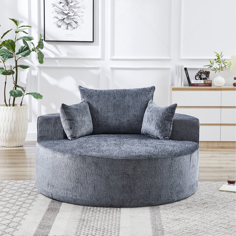 Canapé éponge Boneless, fauteuil-lit moderne moelleux, Chenille gris-bleu, 35" H x 55" W x 55" D