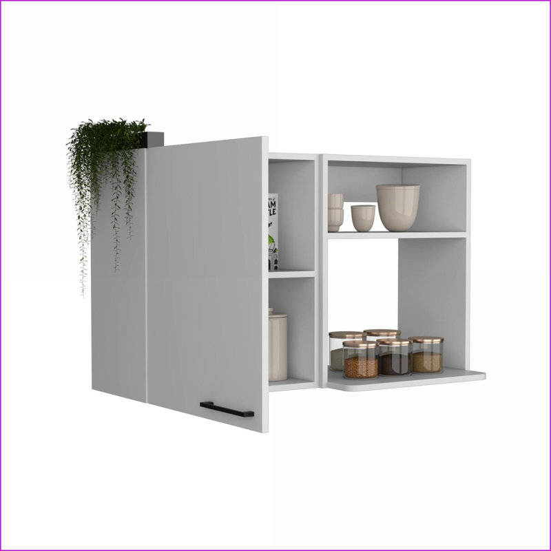 Armoire de cuisine murale Napoles, rangement à 2 sections avec tablettes ouvertes | Moderne | Panneau de particules