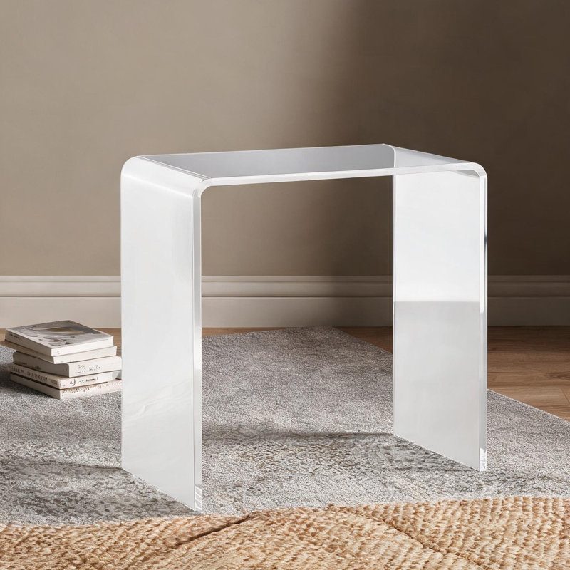 Clear Acrylic Coffee Table 21-Inch Rectangle Waterfall Design for Living Room or Bedroom Modern Style