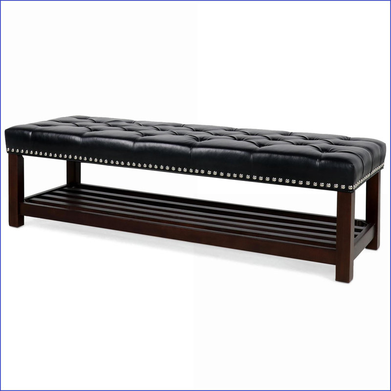 Banc - 60 po rembourré pour chambre à coucher, vestibule | Pieds en bouleau massif, polyuréthane doux | Noyer brun, bois